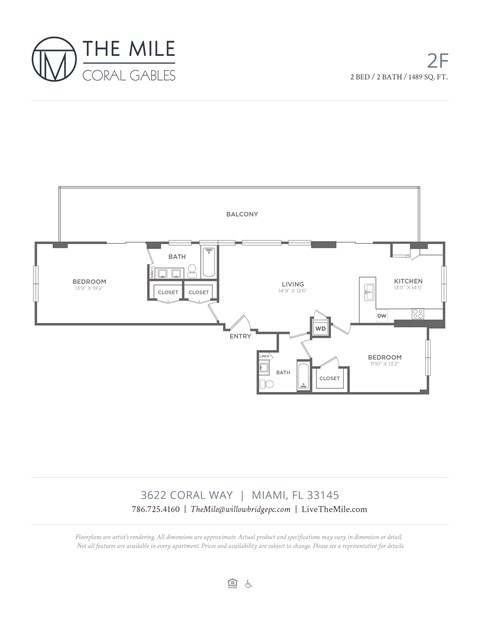 Floor plan for 2 beds, 2 baths, 1489 sqft